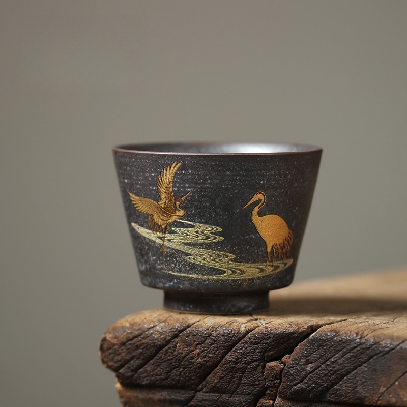 Japanese Pottery - 100 ml japanische Kranich-Teetasse, handgefertigt, aus