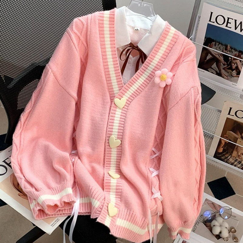 Japanese Snacks - Japanischen Stil Nette Blume Strickjacke Frauen